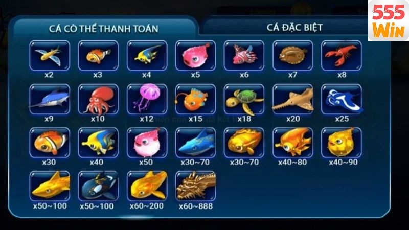 Tỷ lệ thưởng của các sinh vật trong bắn cá Fishermen Gold