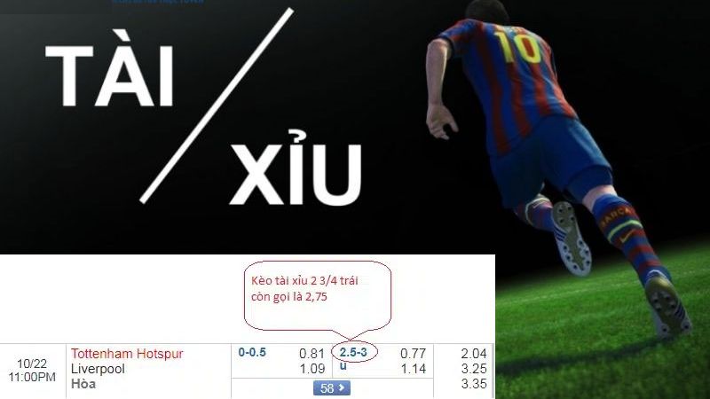 Ví dụ về kèo Tài Xỉu 2.75 trong môn thể thao vua